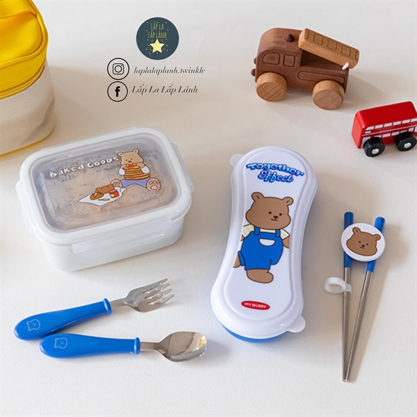 Dailylike Set muỗng đũa tập gắp Gấu Xanh