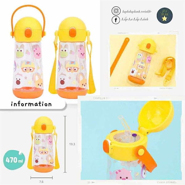 Lilfant Bình nước Pororo 470mL kèm dây đeo