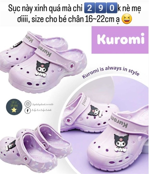 Shoelamode Sục nhựa Kuromi tím loang size 190