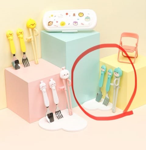 Edison Set muỗng nĩa đũa tập gắp Figure Khủng long xanh kèm hộp