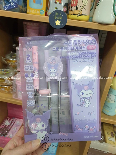 Lilfant Set muỗng đũa tập gắp kèm hộp Kuromi tóc tím