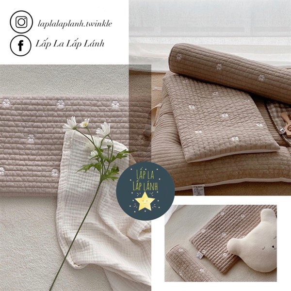 Dottodot Thin Pillow Chữ nhật họa tiết thêu Hoa trắng nền Beige