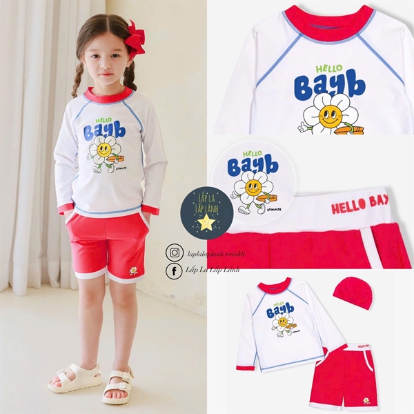 Bayb Set đồ bơi trắng đỏ 3p size S