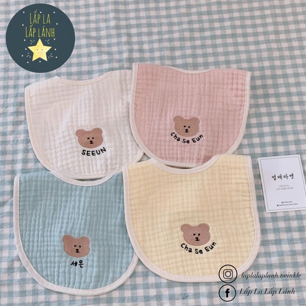 Yếm Gấu Thêu Tên Xanh Mint