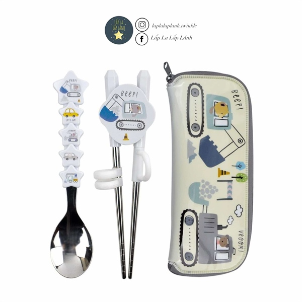 Dongyang Set muỗng đũa kèm túi đựng ô tô xám