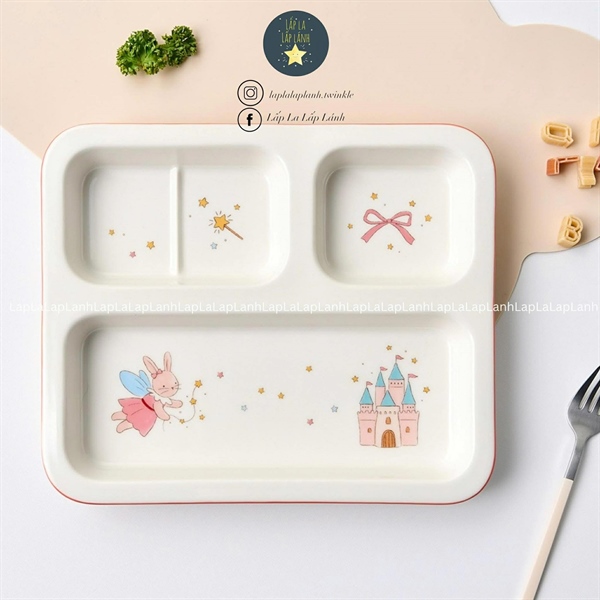 ModernHouse Khay sứ vuông 3 ô Thỏ cam