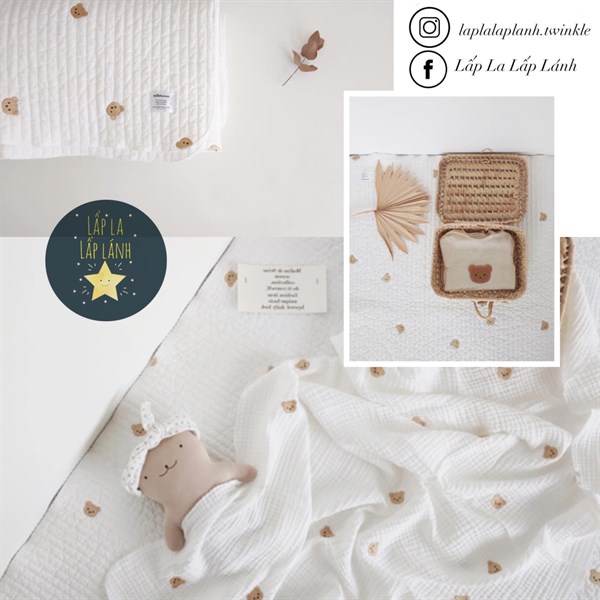 MILKHOUSE Lót nệm/ Lót cũi Gấu Trắng size 60x120cm