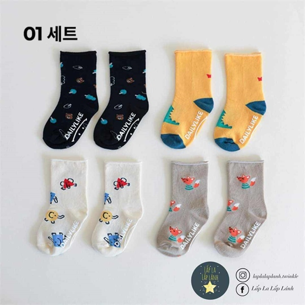 Dailylike Set 4 vớ gấu đen cáo xám
