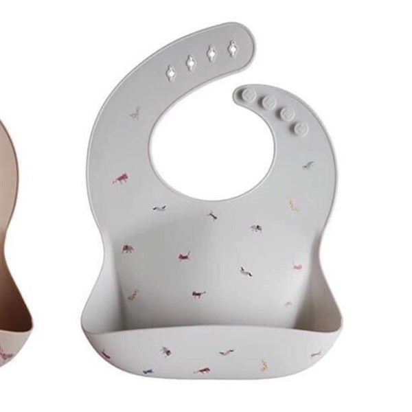 Mushie Yếm Silicone Animals nền Xám