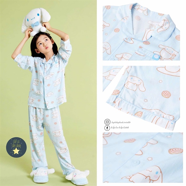Spaokids Set pyjama Cinnamoroll dài tay cổ V size 110