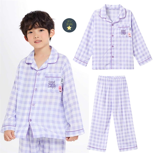 Spaokids Set pyjama Loopy tím dài tay cổ V size 120