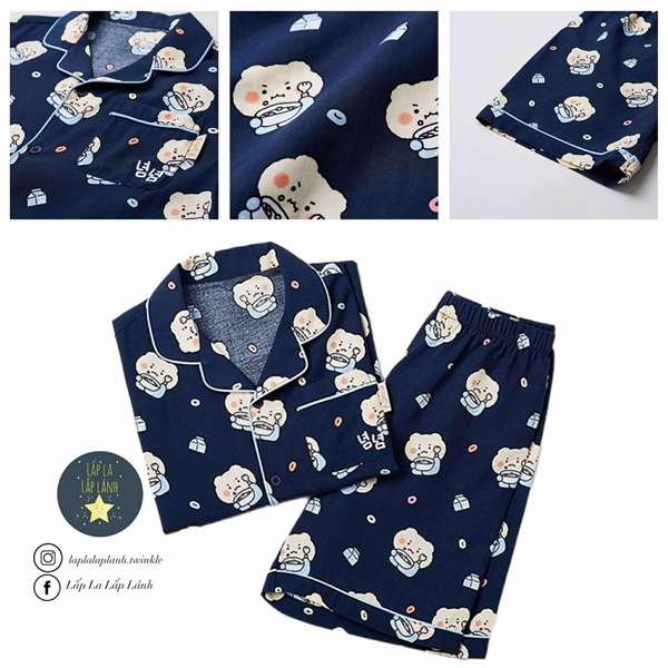 Spaokids Pyjama SPPPF25KU3 tay ngắn cổ V Navy size 120