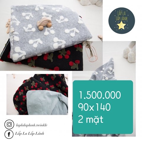 Naturestitch Chăn Lông 2 Mặt Họa Tiết Cherry Đỏ Nền Đen 90x140cm