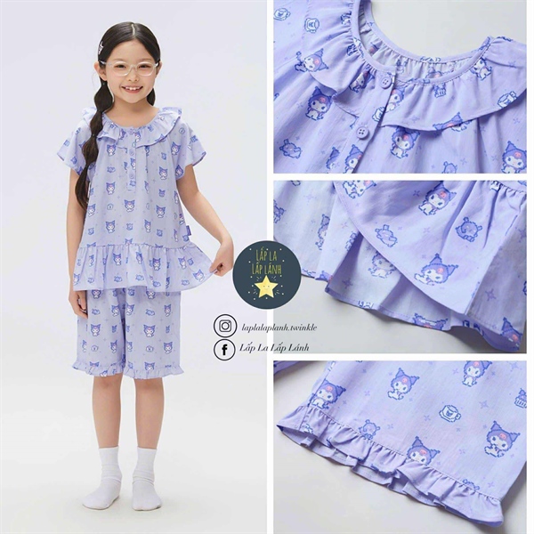 Spaokids Set pyjama SPPPF37KU1 Light Purlpe Kuromi ngắn tay cổ bèo size 140