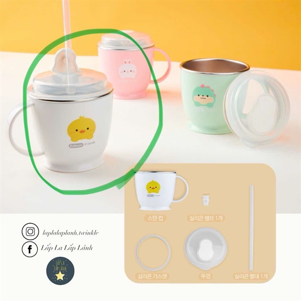 Edison Ly inox Vịt vàng nền trắng có nắp có ống hút