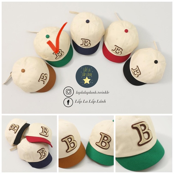 Rangubebe Nón lưỡi trai chữ B Trắng Xanh Lá