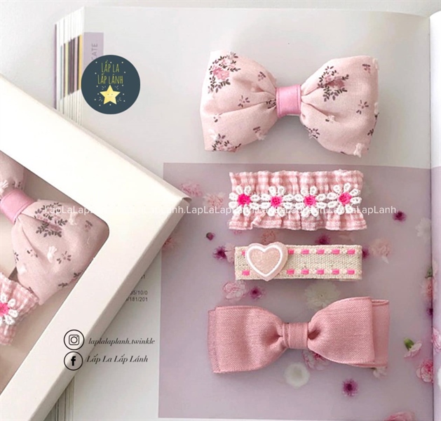 ReinaJ Set kẹp nơ hoa nhí hồng