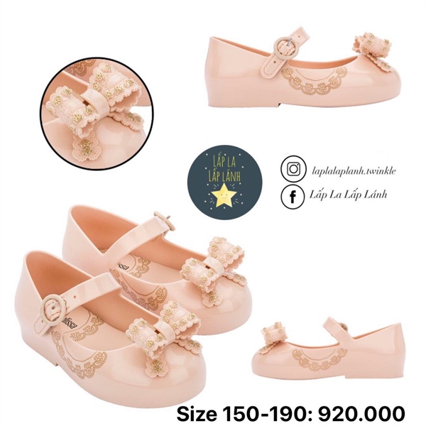 Mini Mellisa Giày búp bê Hồng nơ hoa văn vàng