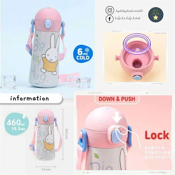 Lilfant Bình giữ nhiệt Miffy 460mL kèm dây đeo vai