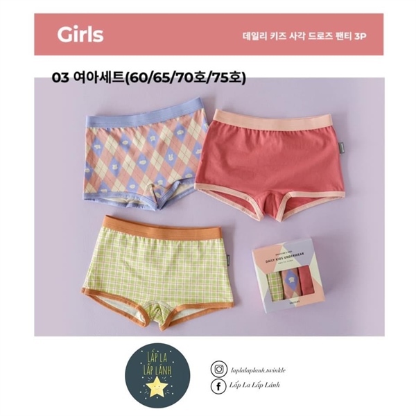 Dailylike Set quần chip Girls 3 size 70 6-7y