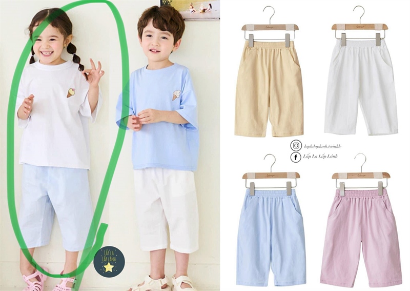 Bebezoo Set quần xanh + áo trắng que kem size 130