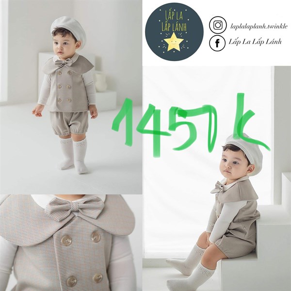 Happy Prince Romper nút caro nơ cổ tròn