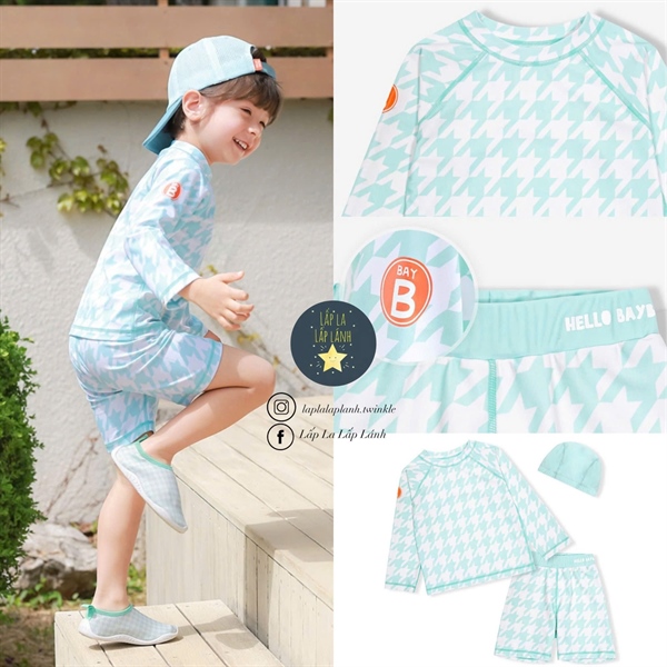 Bayb Set đồ bơi 3p caro mint bé trai size XL