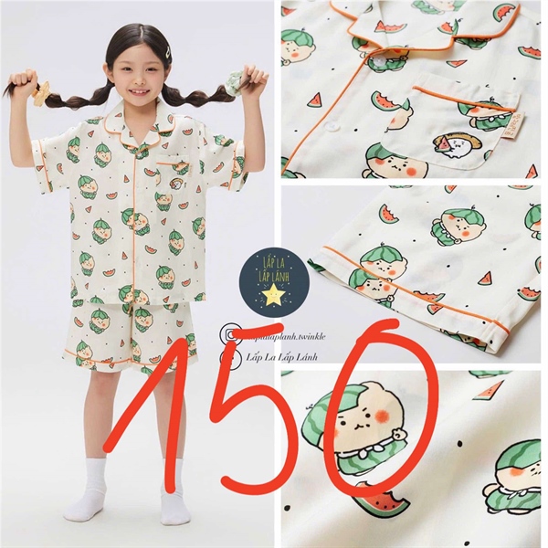 Spaokids Pyjama tay ngắn cổ V Melon size 150