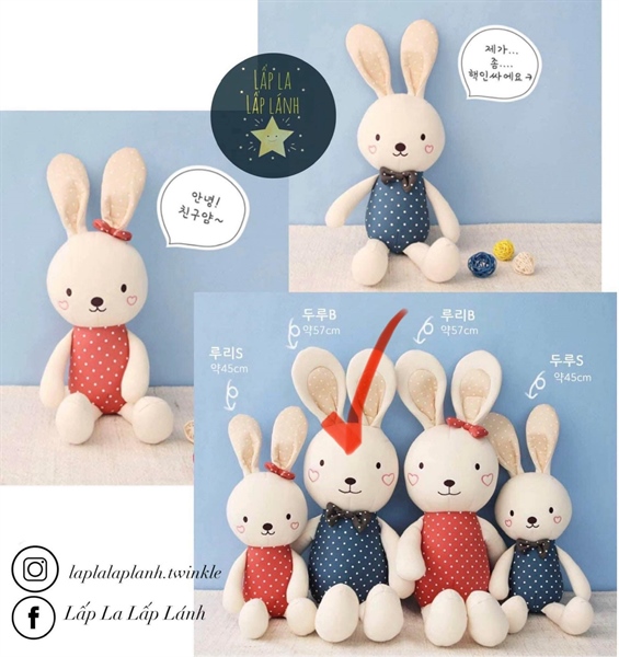 Bebelaon Thú bông organic Thỏ bi xanh 57cm