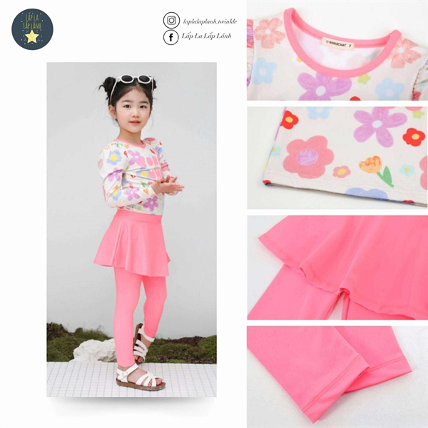 Rorochat Set đồ bơi áo trắng quần hồng size 7