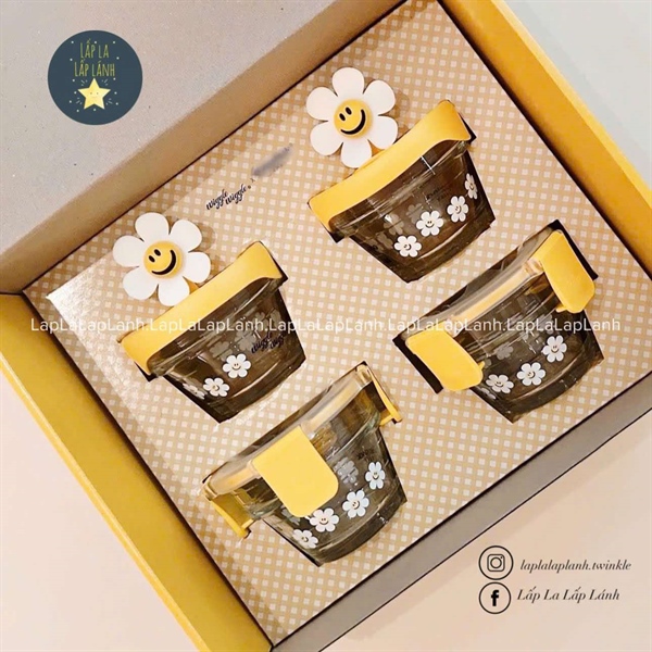 Glasslock Set 4 hũ hoa cúc