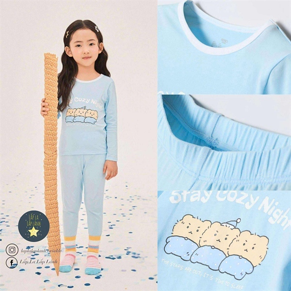 Spaokids Homewear SPLOGA9KU3 Mangomee xanh Mint dài tay cổ tròn