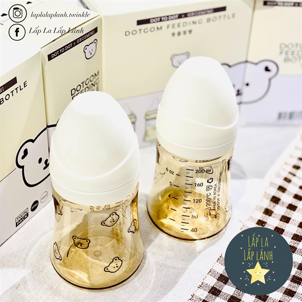 Dottodot Set 2 bình sữa 200ml Gấu trắng