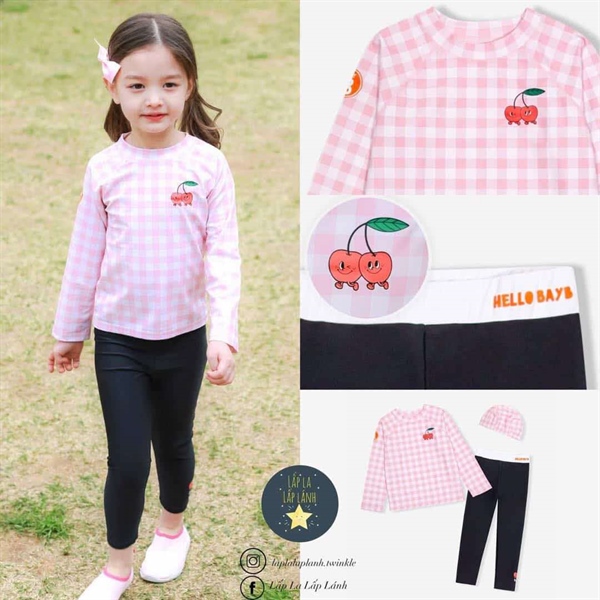 BayB Set đồ bơi 3p Caro hồng quần đen size M