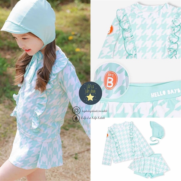 Bayb Set đồ bơi 3p caro mint bé gái size XL