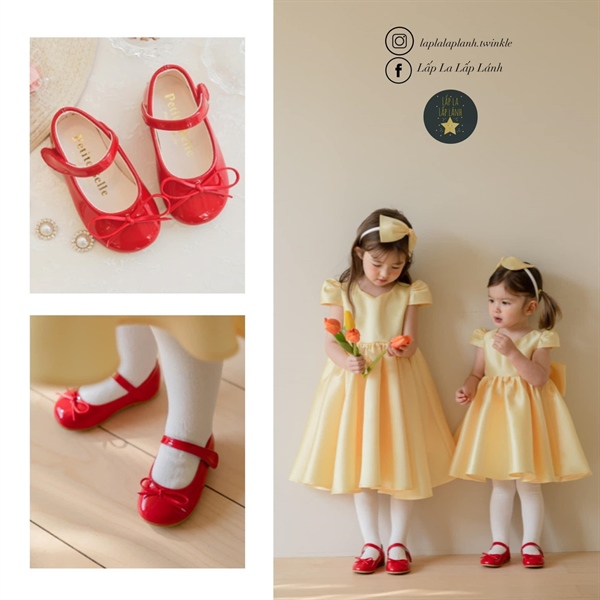 Petitebelle Giày da bóng nơ đỏ size 140