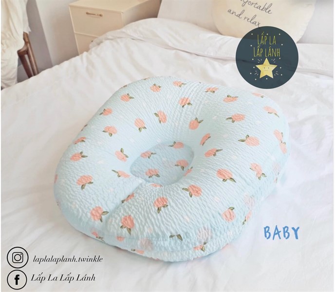 Rototobebe Vỏ gối chống trào Mint Peach cotton xốp