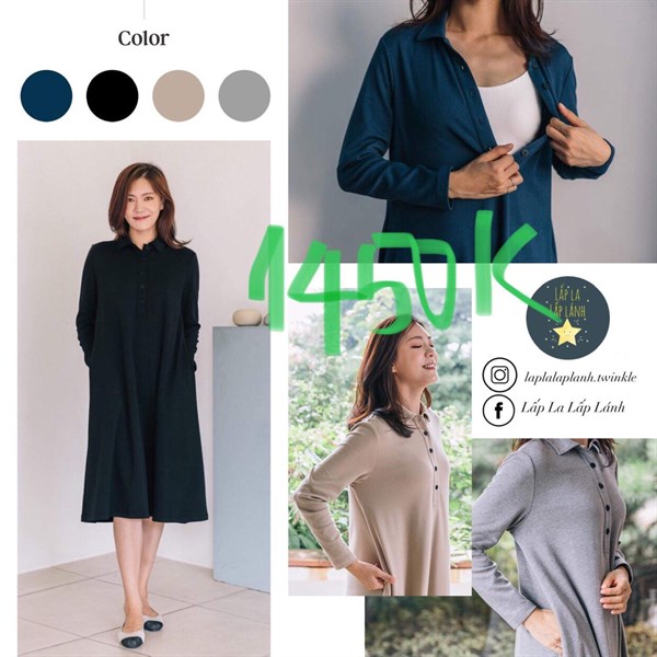 Konny Đầm Bỉm Sữa Cài Nút Có Cổ màu Đen