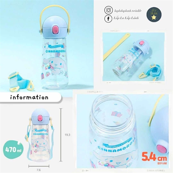 Lilfant Bình nước có ống hút 470mL Cinnamoroll