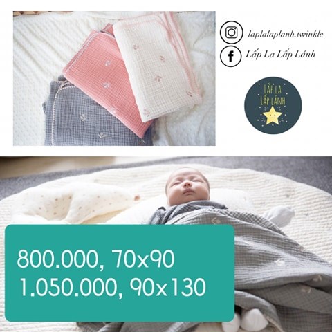 Naturestitch Chăn Vải Họa Tiết Cherry Trắng Nền Xám Viền Xám 90x130cm