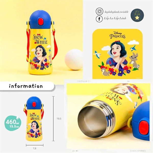 Lilfant Bình giữ nhiệt Snow White 460mL kèm dây đeo vai