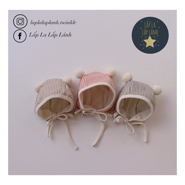 Peekaboo Mũ dây quả bông Kẻ Ô Beige Freesize đến 18m