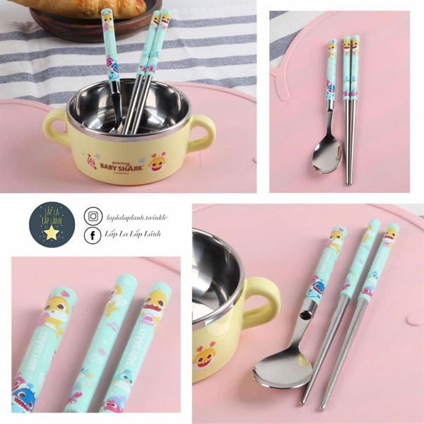 Aizoum Set muỗng đũa Baby Shark không túi