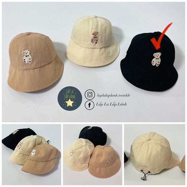 Rangubebe Nón cói thêu gấu Đen