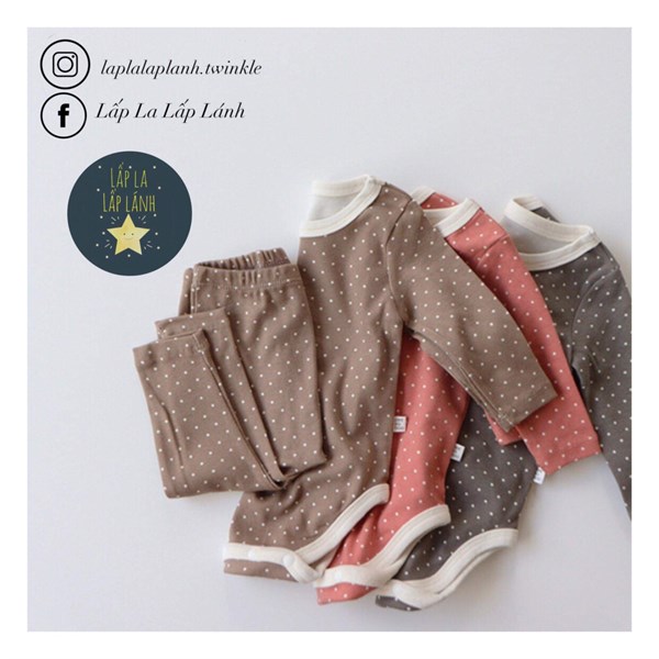 Peekaboo Bodysuit kèm quần Chấm bi Nâu size 18m