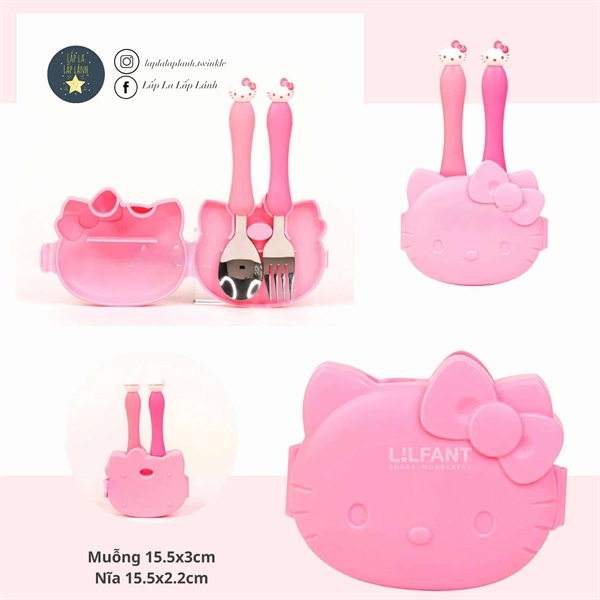 Lilfant Set muỗng nĩa Hello Kitty kèm hộp đựng màu hồng