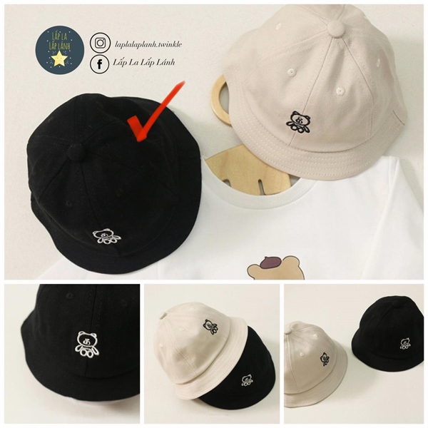 Rangubebe Nón cói thêu gấu Đen