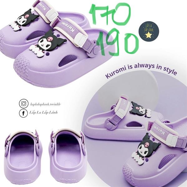 Shoelamode Sục nhựa kuromi tím size 190