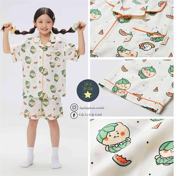Spaokids Pyjama SPPPF25KU3 tay ngắn cổ V Melon size 120