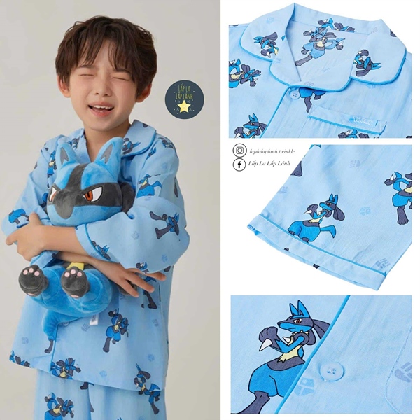 Spaokids Set pyjama Stick xanh dài tay size 110